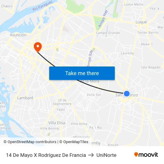 14 De Mayo X Rodríguez De Francia to UniNorte map