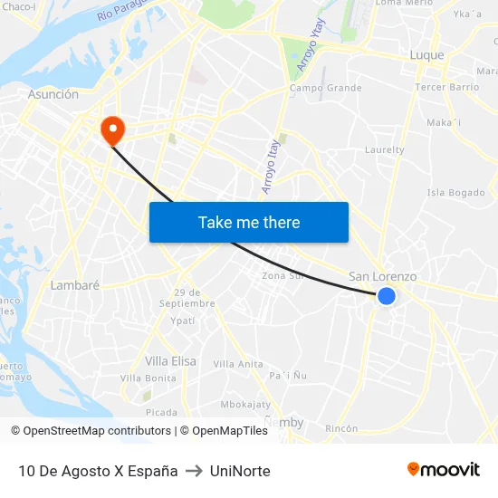 10 De Agosto X España to UniNorte map