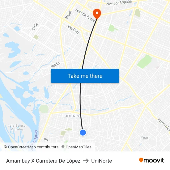 Amambay X Carretera De López to UniNorte map