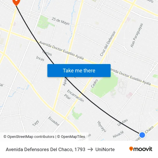 Avenida Defensores Del Chaco, 1793 to UniNorte map