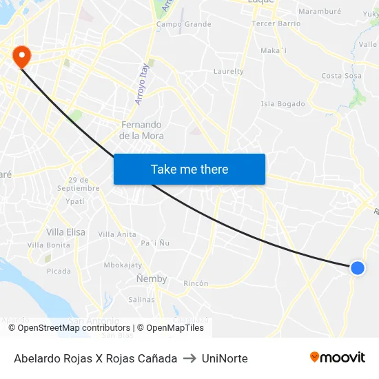 Abelardo Rojas X Rojas Cañada to UniNorte map
