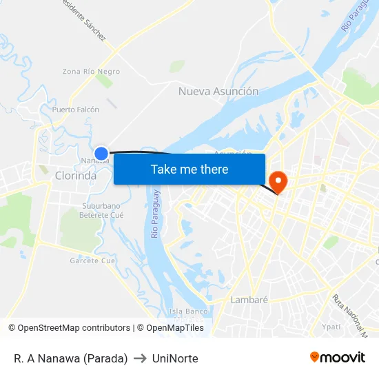 R. A Nanawa (Parada) to UniNorte map