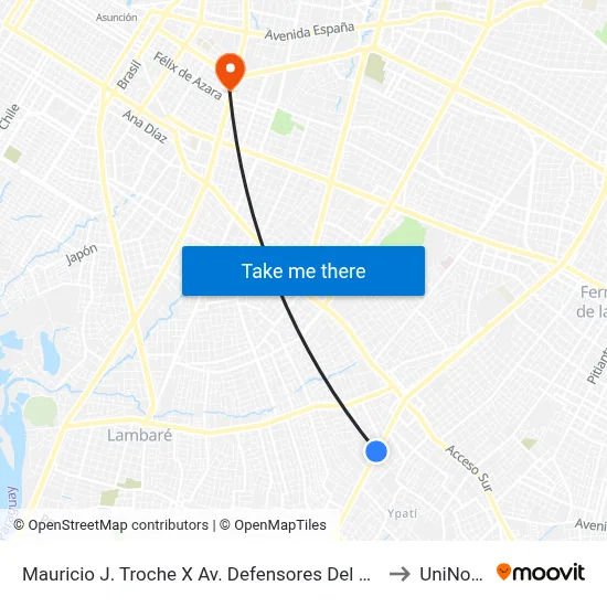 Mauricio J. Troche X Av. Defensores Del Chaco to UniNorte map