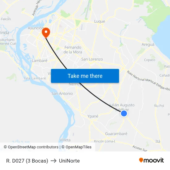 R. D027 (3 Bocas) to UniNorte map