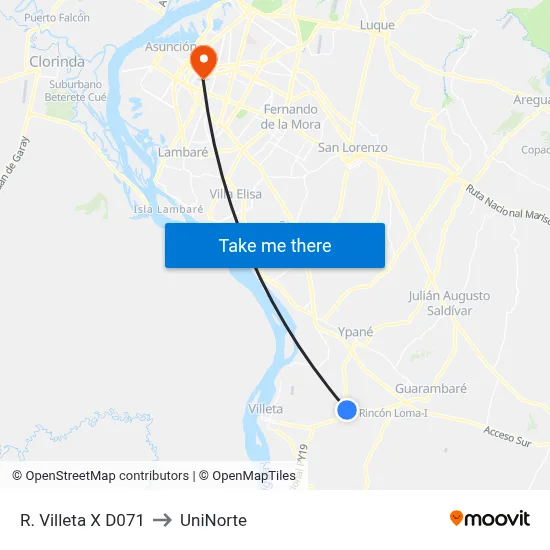 R. Villeta X D071 to UniNorte map
