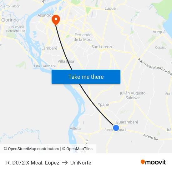 R. D072 X Mcal. López to UniNorte map