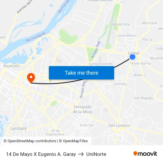 14 De Mayo X Eugenio A. Garay to UniNorte map