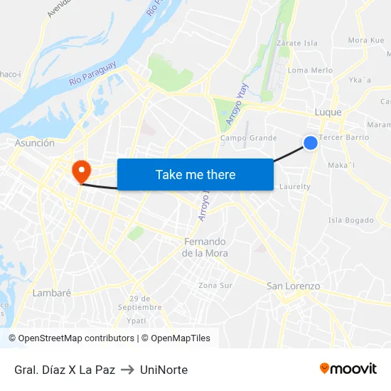 Gral. Díaz X La Paz to UniNorte map