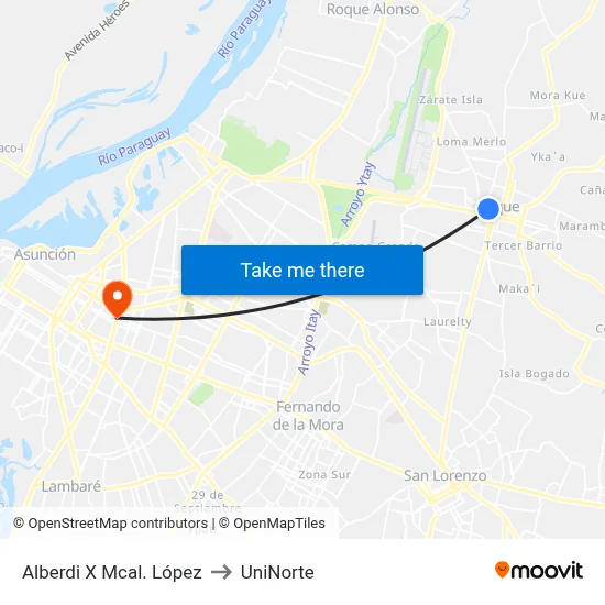 Alberdi X Mcal. López to UniNorte map