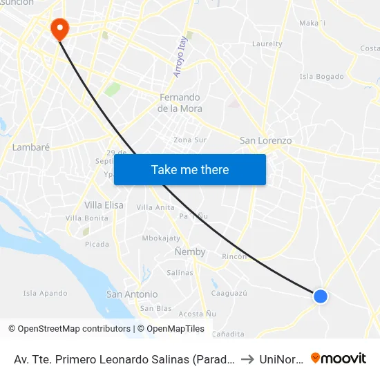Av. Tte. Primero Leonardo Salinas (Parada) to UniNorte map