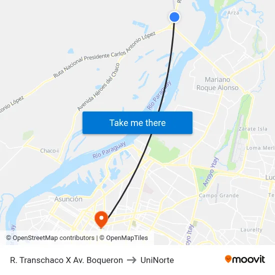 R. Transchaco X Av. Boqueron to UniNorte map