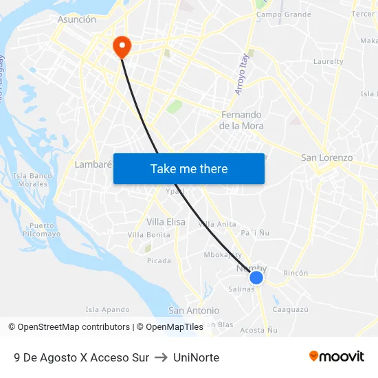 9 De Agosto X Acceso Sur to UniNorte map