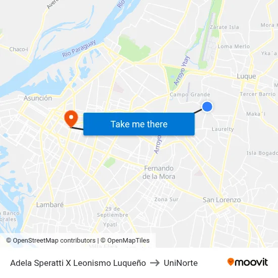 Adela Speratti X Leonismo Luqueño to UniNorte map