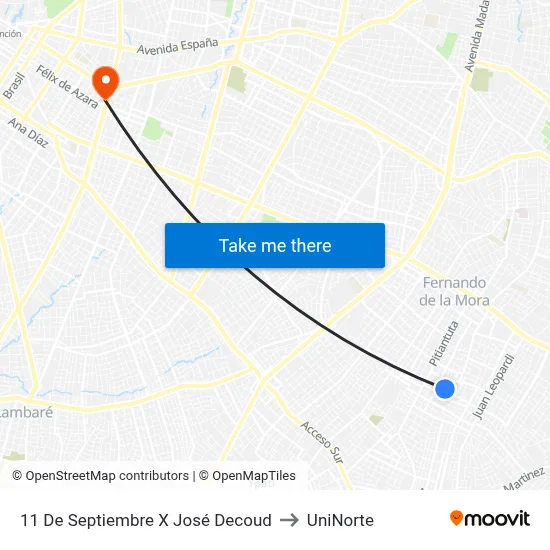 11 De Septiembre X José Decoud to UniNorte map