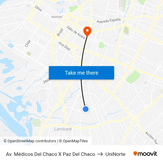 Av. Médicos Del Chaco X Paz Del Chaco to UniNorte map