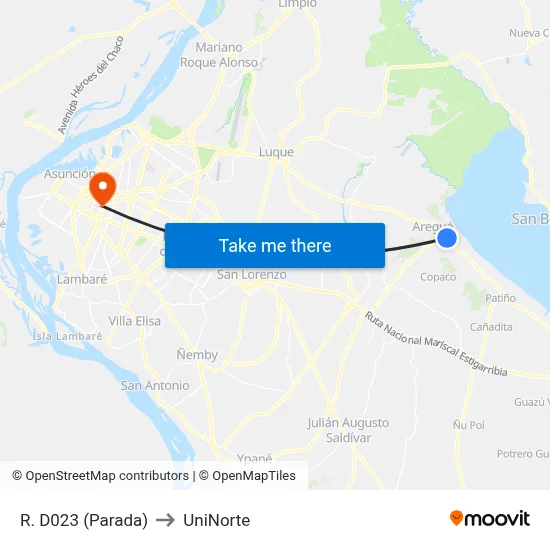 R. D023 (Parada) to UniNorte map