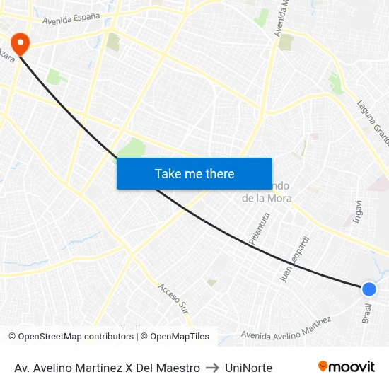 Av. Avelino Martínez X Del Maestro to UniNorte map