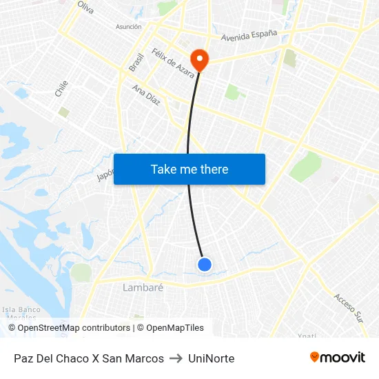 Paz Del Chaco X San Marcos to UniNorte map