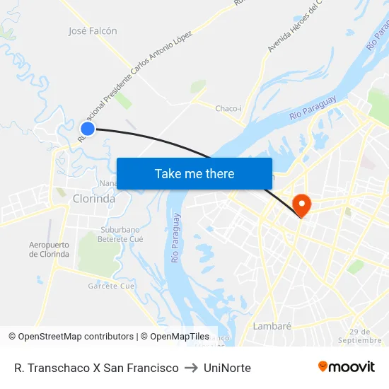R. Transchaco X San Francisco to UniNorte map