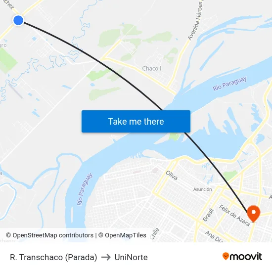 R. Transchaco (Parada) to UniNorte map