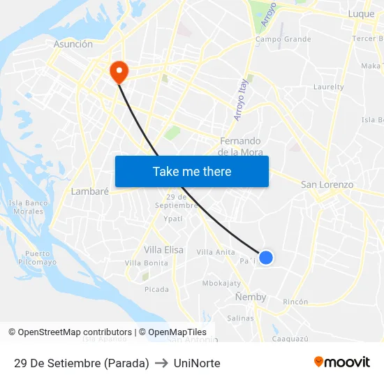 29 De Setiembre (Parada) to UniNorte map