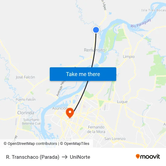 R. Transchaco (Parada) to UniNorte map
