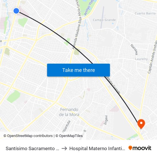 Santísimo Sacramento X Lombardo to Hospital Materno Infantil San Lorenzo map