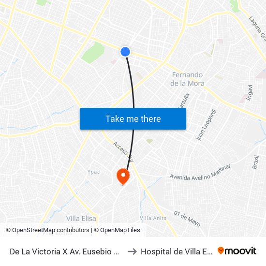 De La Victoria X Av. Eusebio Ayala to Hospital de Villa Elisa map