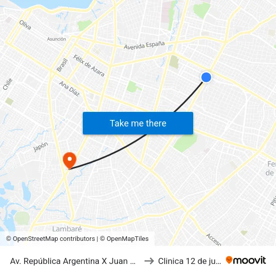 Av. República Argentina X Juan E. Estigarribia to Clinica 12 de junio IPS map