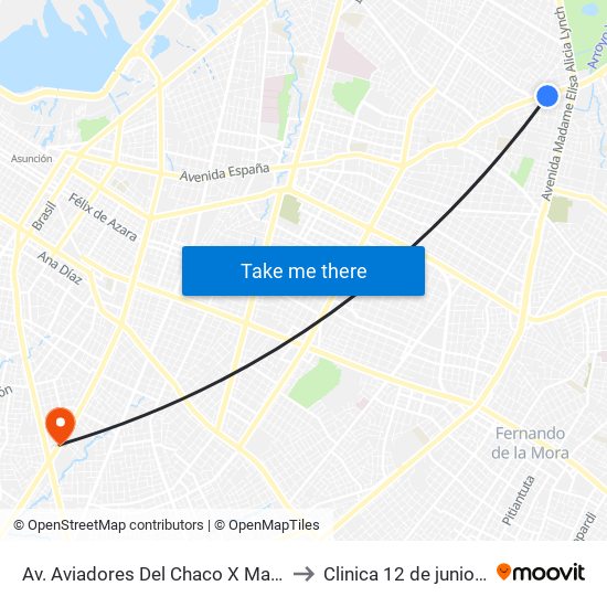 Av. Aviadores Del Chaco X Martínez to Clinica 12 de junio IPS map