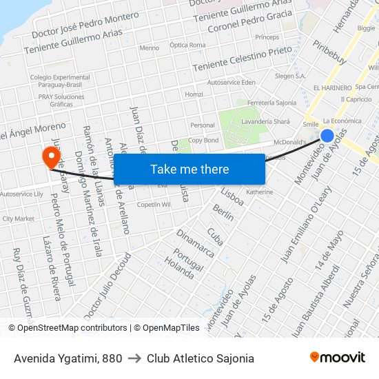 Avenida Ygatimi, 880 to Club Atletico Sajonia map