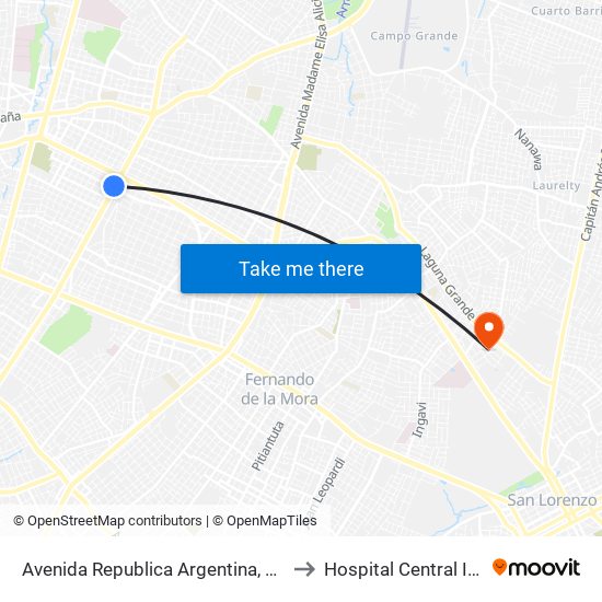 Avenida Republica Argentina, 201 to Hospital Central IPS map