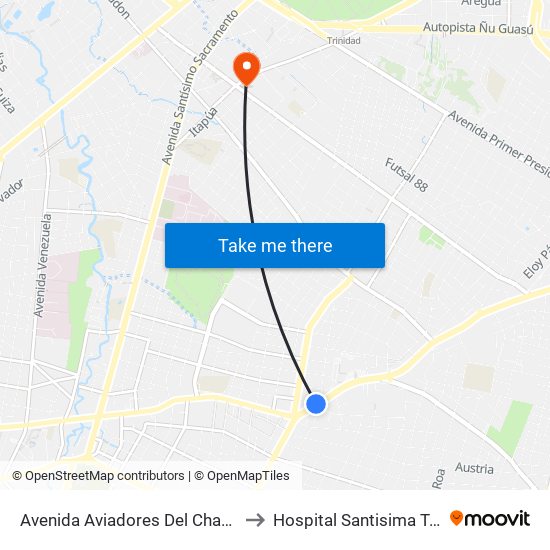 Avenida Aviadores Del Chaco, 1669 to Hospital Santisima Trinidad map