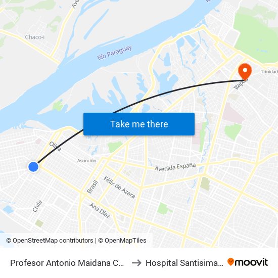 Profesor Antonio Maidana Campos, 1045 to Hospital Santisima Trinidad map