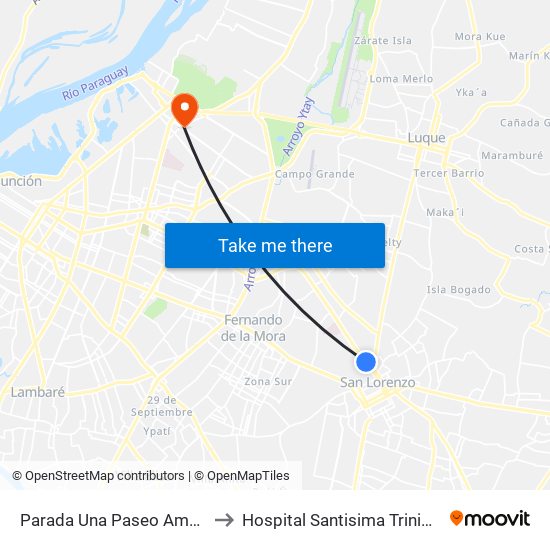 Parada Una Paseo Amelia to Hospital Santisima Trinidad map