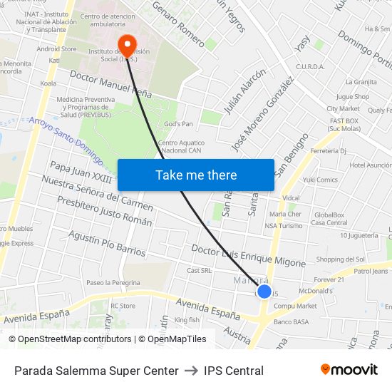 Parada Salemma Super Center to IPS Central map