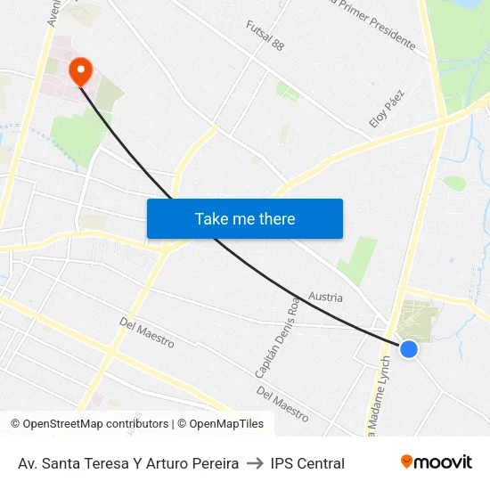 Av. Santa Teresa Y Arturo Pereira to IPS Central map