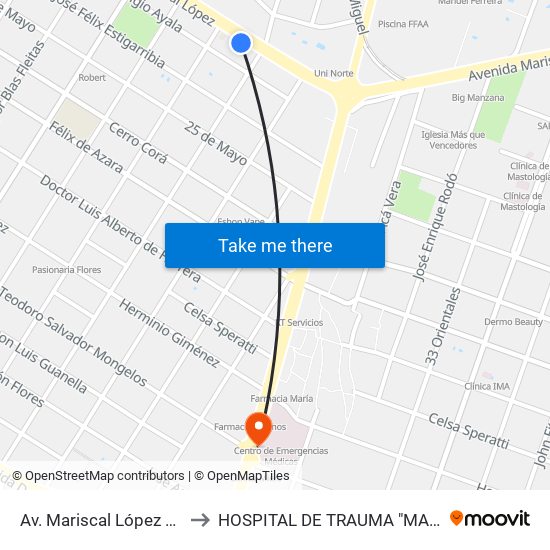 Av. Mariscal López X Melgarejo to HOSPITAL DE TRAUMA "MANUEL  GIAGNI " map