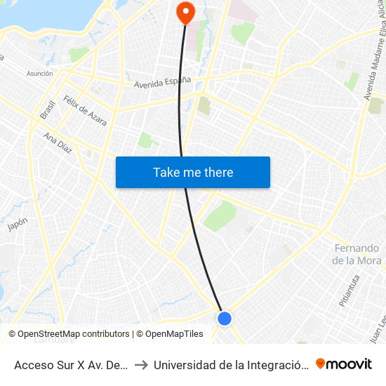 Acceso Sur X Av. Defensores Del Chaco to Universidad de la Integración de las Américas - UNIDA map