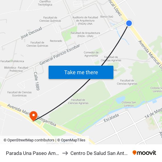 Parada Una Paseo Amelia to Centro De Salud San Antonio map