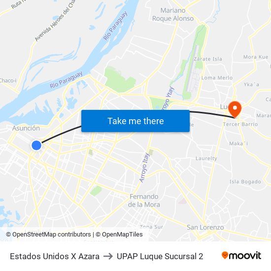 Estados Unidos X Azara to UPAP Luque Sucursal 2 map