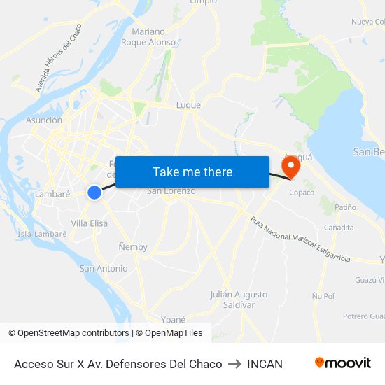 Acceso Sur X Av. Defensores Del Chaco to INCAN map