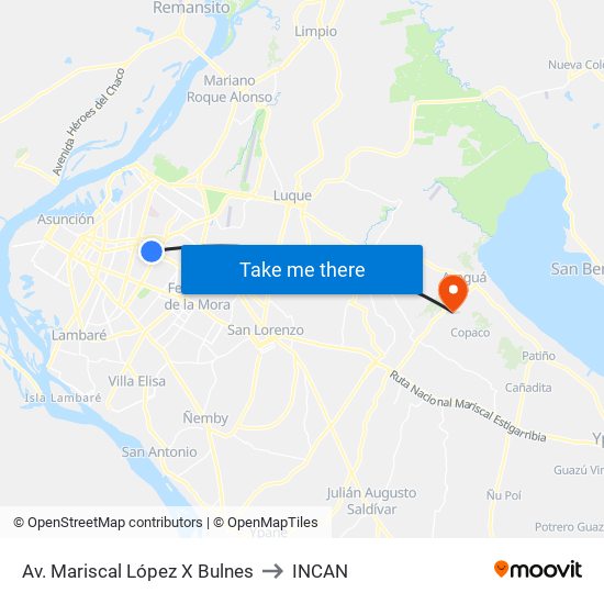 Av. Mariscal López X Bulnes to INCAN map