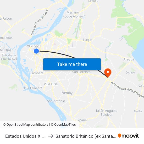Estados Unidos X Azara to Sanatorio Británico (ex Santa Clara) map