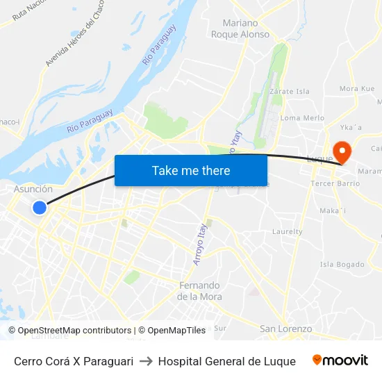 Cerro Corá X México to Hospital General de Luque map