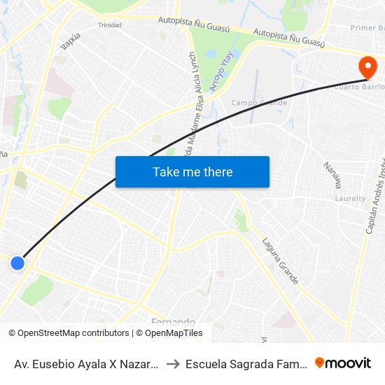 Av. Eusebio Ayala X Nazareth to Escuela Sagrada Familia map