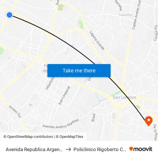 Avenida Republica Argentina, 201 to Policlinico Rigoberto Caballero map