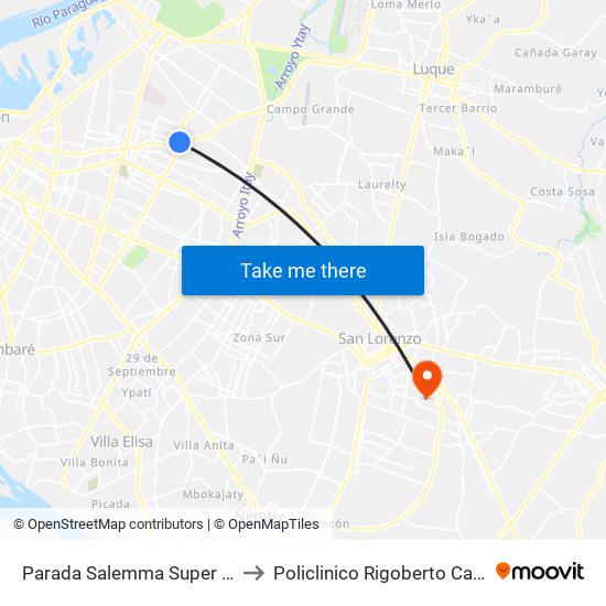 Parada Salemma Super Center to Policlinico Rigoberto Caballero map