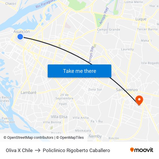 Oliva X Chile to Policlinico Rigoberto Caballero map