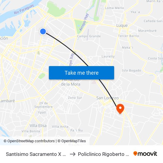 Santísimo Sacramento X Lombardo to Policlinico Rigoberto Caballero map
